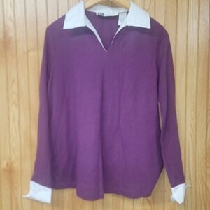 Tomorrow's Mother Purple Ribbed Knit Maternity Top White Collar Cuffs Medium